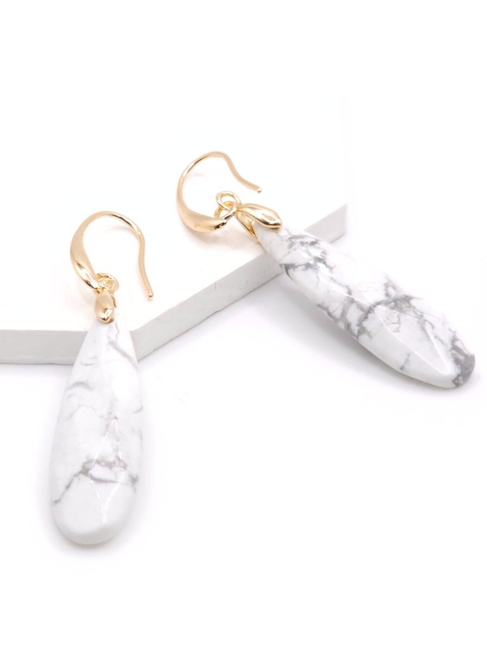 Howlite Gemstone Gold Dangle Earrings